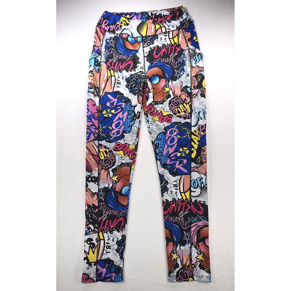 Love Star Pop Art Comic Print Leggings Womens XL Black Girl Magic Side Pockets